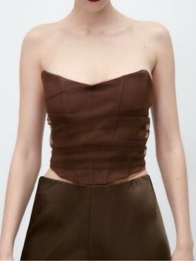 Zara Chocolate Brown Strapless Corset Top